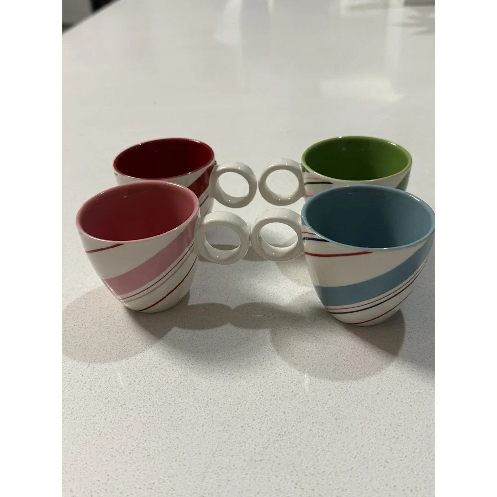 STARBUCKS‎ Holiday 2007 Peppermint Stripe Coffee Expresso Cups Mini Set Of 4